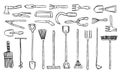 Garden tools set. Vector hand drawn outline sketch illustration black on white background Royalty Free Stock Photo